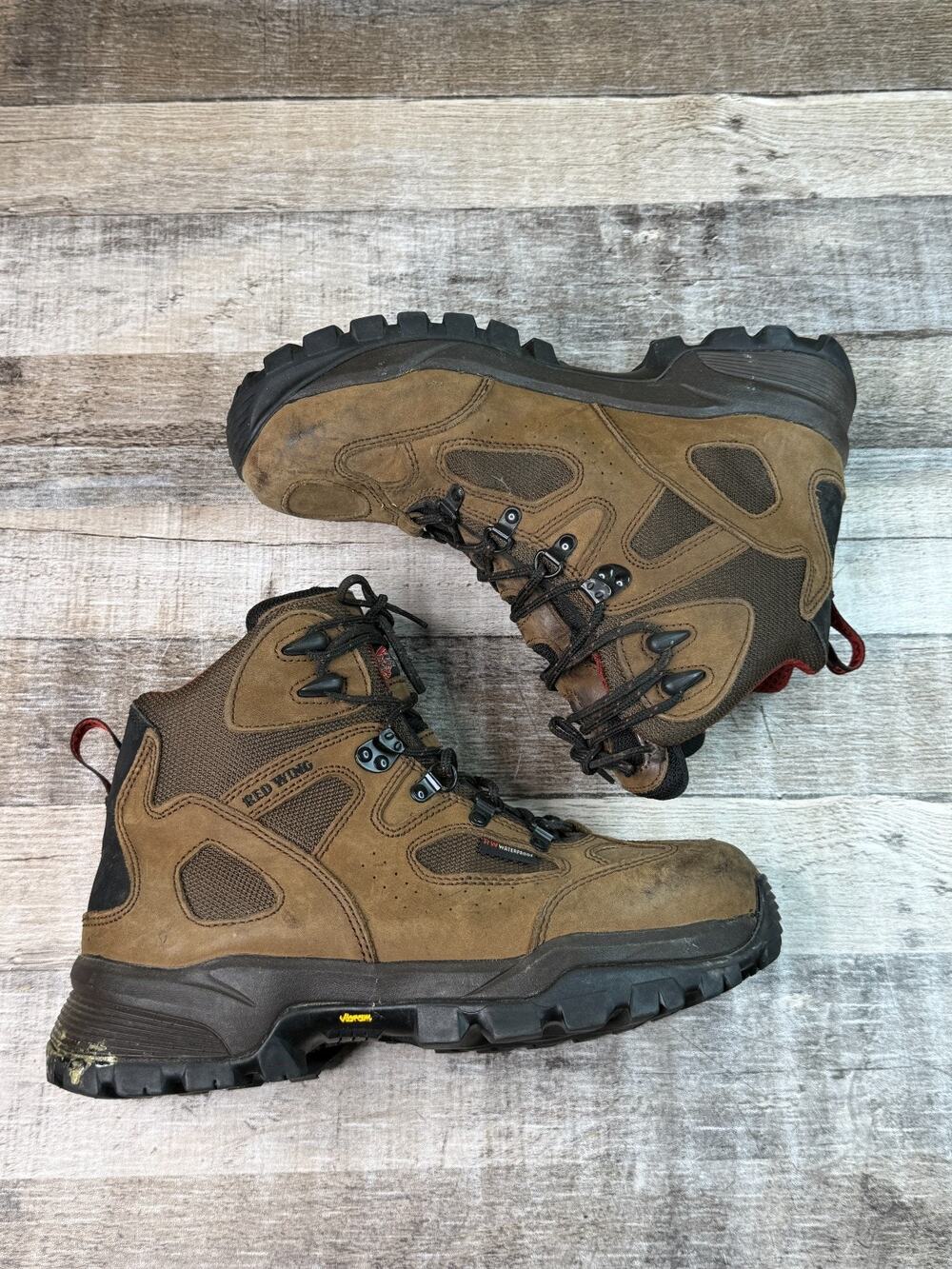 Red Wing Waterproof Safety Toe Work Boots Mens Vibram Brown Size 9D Rugged